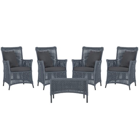 4 Poltronas e 1 Mesa Igapó em Alumínio Pintura Preta Corda Náutica Estofado 11