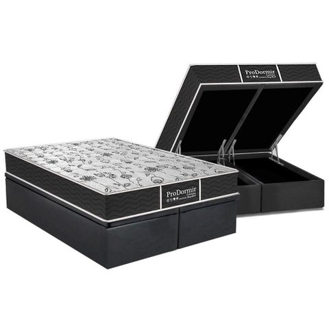 Cama Box Baú King: Colchão Molas Probel Prolastic ProDormir Sleep + Base CRC Suede Gray(193x203)
