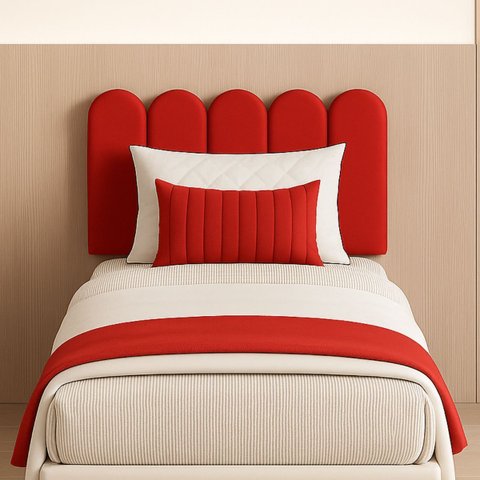 Cabeceira Nuvem Estofada Solteiro 5 Placas em Suede 45x20cm:vermelho