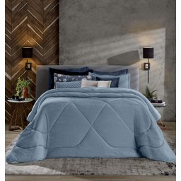 Edredom Plush Inove Liso Casal Queen Cor:Azul Céu - 1