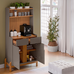 Aparador Buffet Balcão Cozinha Cantinho do Café para Sala de Estar e Jantar com 2 Portas e 2 Gavetas - 2