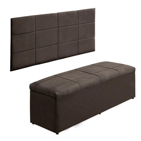 Cabeceira e Bau 1.38- Larissa-suede Marrom