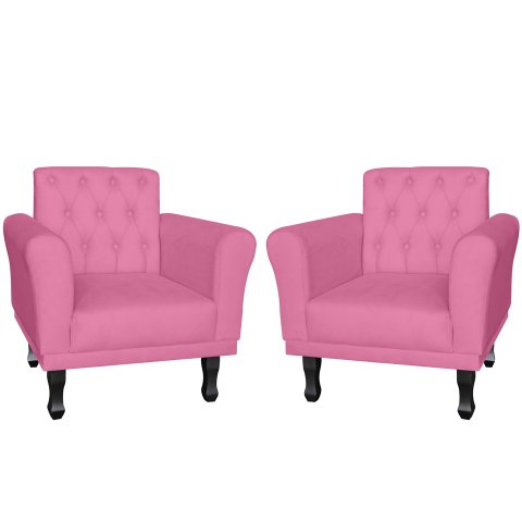 Kit 2 Poltronas Decorativa Classic Suede Rosa Pés Madeira Mz Decor
