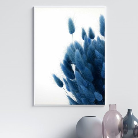 Quadro Linha Soft Azul - Flores 33x24cm:moldura Preta