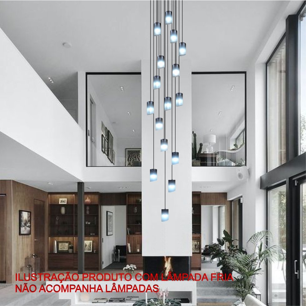 Lustre para Sala Cúpula Fumê 16 Lâmpadas Pé Direito Alto - 7