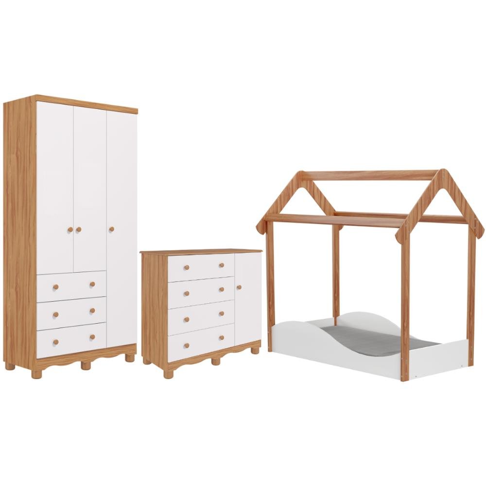 Quarto Infantil Completo Mini Cama Montessoriana Uli Guarda Roupas 3 Portas Cômoda Junior 100% Mdf - 2