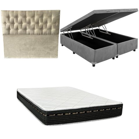 Cama Box Baú Bipartida Blindada + Colchão Eagle Molas Bonnel 22cm | Kit Completo com Cabeceira Boton