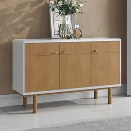 Aparador Buffet 3 Portas Bordas Arredondadas Pés Madeira 1,20cm Catar - Tauari/Off White - 3