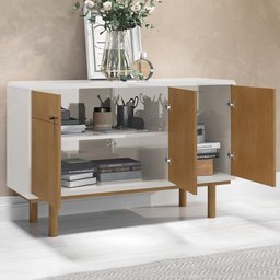 Aparador Buffet 3 Portas Bordas Arredondadas Pés Madeira 1,20cm Catar - Tauari/Off White - 2