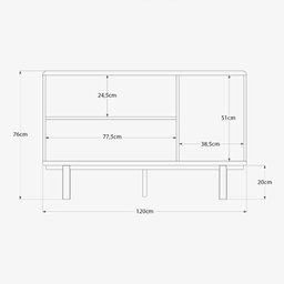 Aparador Buffet 3 Portas Bordas Arredondadas Pés Madeira 1,20cm Catar - Tauari/Off White - 7
