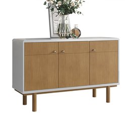 Aparador Buffet 3 Portas Bordas Arredondadas Pés Madeira 1,20cm Catar - Tauari/Off White - 1