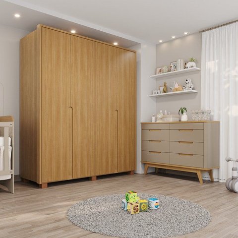 Conjunto Infantil/Juvenil Guarda-Roupa e Cômoda Lizz 4 Portas 16 Gavetas MDF Hannover
