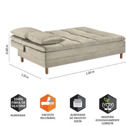 Sofá Cama Vegas com 2 Puffs e Pé de Madeira Talento Móveis - 5