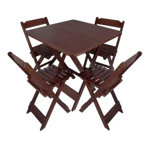 Jogo de Mesa Dobrável 70x70 Bar 4 Cadeiras Madeira Maciça - Imbuia