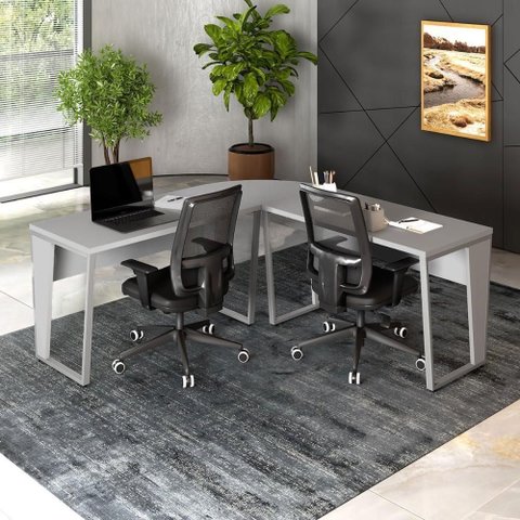 Mesa em L Escritório Mesa em L Escritório 180cm x 180cm MDP Cinza F5 Office
