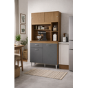 Ver imagem 2 de Kit Cozinha Duda 90cm Compacta 4 Portas 1 Gaveta Porta de Correr Damasco Ripado Cinza