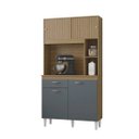 Ver imagem 1 de Kit Cozinha Duda 90cm Compacta 4 Portas 1 Gaveta Porta de Correr Damasco Ripado Cinza