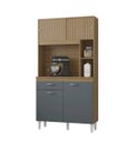 Ver imagem 1 de Kit Cozinha Duda 90cm Compacta 4 Portas 1 Gaveta Porta de Correr Damasco Ripado Cinza