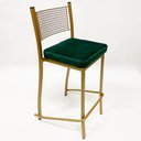 Ver imagem 2 de Conjunto 2 peças Banqueta Empilhável Alta para Bar cor Dourado Fosco assento veludo verde
