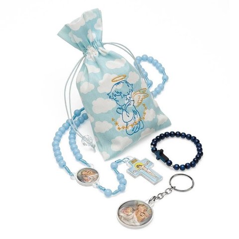 Kit Infantil Anjo da Guarda Menino Azul - Terço Chaveiro e Pulseira Fornecedor 1 170994 (f1-ct1-a-1)