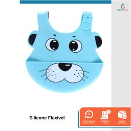 Babador de Silicone Bebê Impermeável Pega Migalhas Animais Azul - 3
