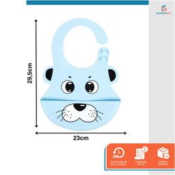 Babador de Silicone Bebê Impermeável Pega Migalhas Animais Azul - 2