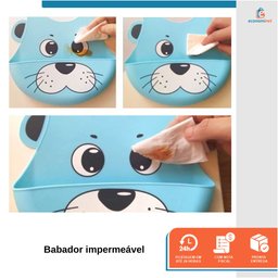 Babador de Silicone Bebê Impermeável Pega Migalhas Animais Azul - 4