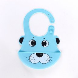 Babador de Silicone Bebê Impermeável Pega Migalhas Animais Azul - 1