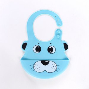 Babador de Silicone Bebê Impermeável Pega Migalhas Animais Azul