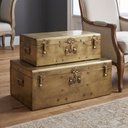 Ver mais imagens de Jogo de 2 Baús Decorativos de Metal Dourado Envelhecido 67 cm e 56 cm