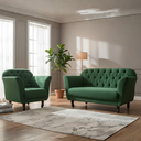 Ver imagem 1 de Kit Namoradeira + 1 Poltrona Decorativa Dália Suede Verde Pés Madeira Mz Decor