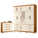 Ver imagem 1 de Guarda Roupa Casal Triton Plus 11 Portas de Bater com Espelho e Cômoda 4 Gavetas MDP Cinamomo Off