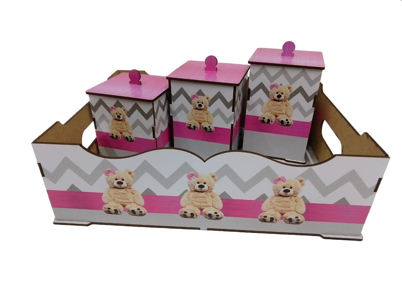 Kit Higiene Bebe Urso Rosa Decoração Com Trio De Quadrinhos - 5