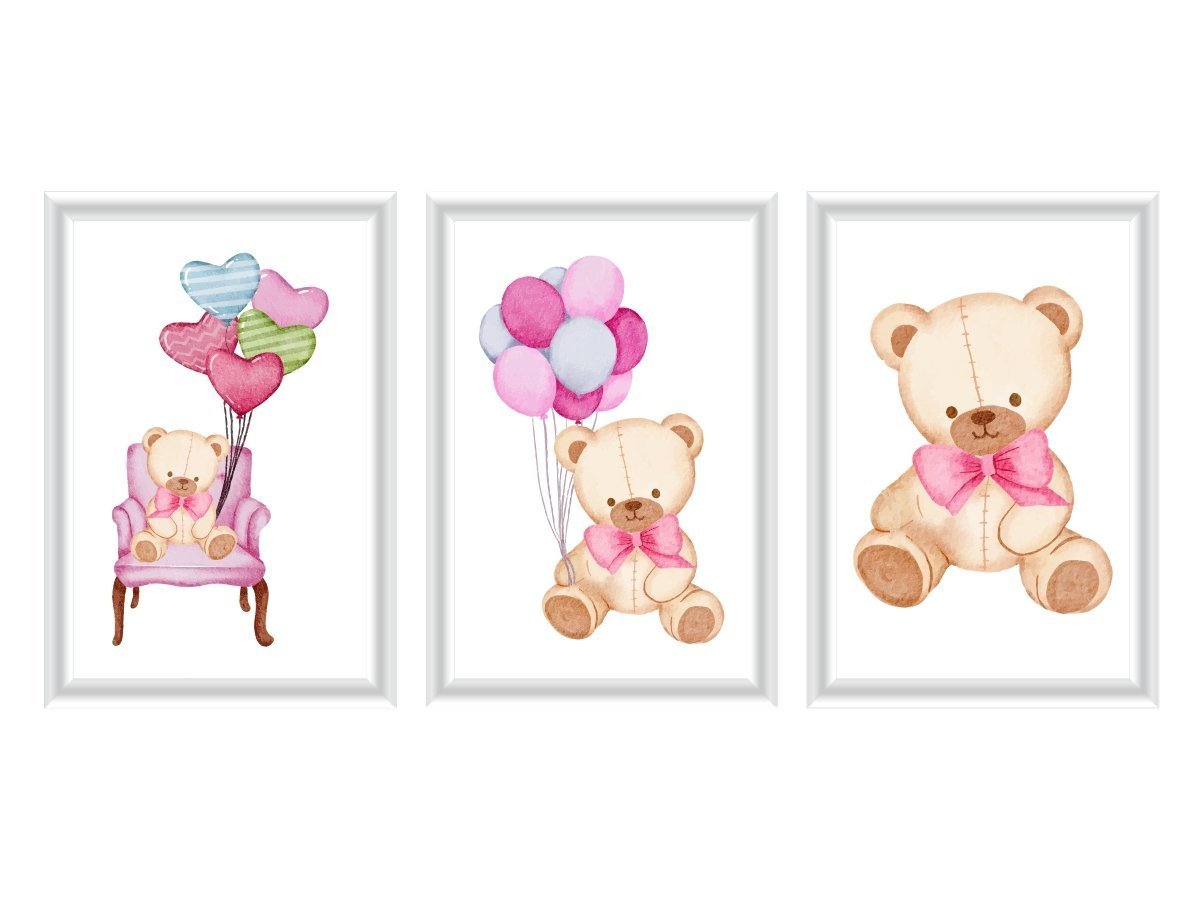 Kit Higiene Bebe Urso Rosa Decoração Com Trio De Quadrinhos - 2