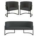 Ver imagem 1 de Kit Sofá 2 Lugares + 2 Poltronas Corino Preto Cinza