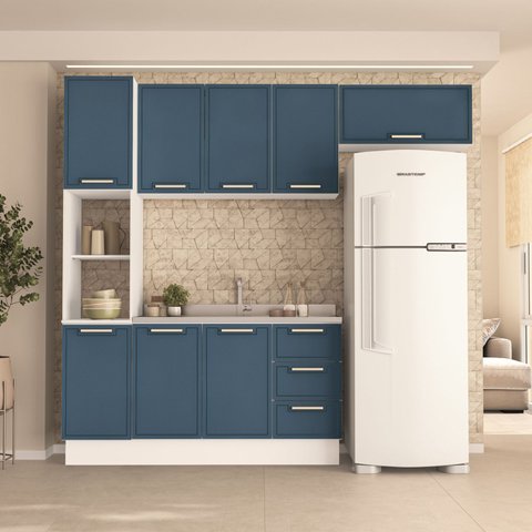 Armário de Cozinha Modulada Completa 4 Peças 240cm sem Tampo 100% Mdf Amara Politorno Móveis