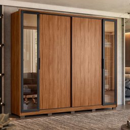 Guarda Roupa Casal Laredo Ambiente Nogueira Touch Flex com Vidro Reflecta e Pés Demóbile - Demartêz - 1