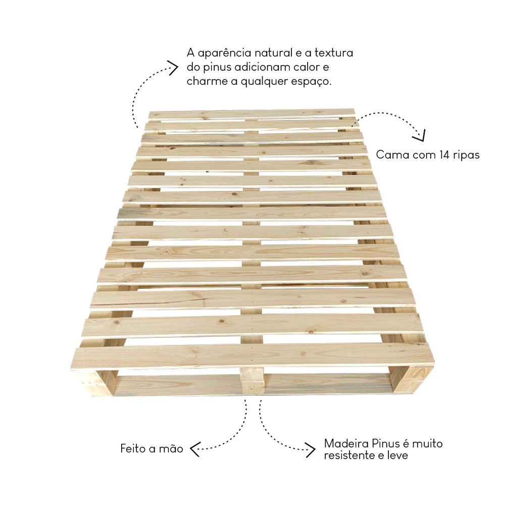 Cama Ecológica Pinus Casal Box 1,88x1,38m Natural - 4