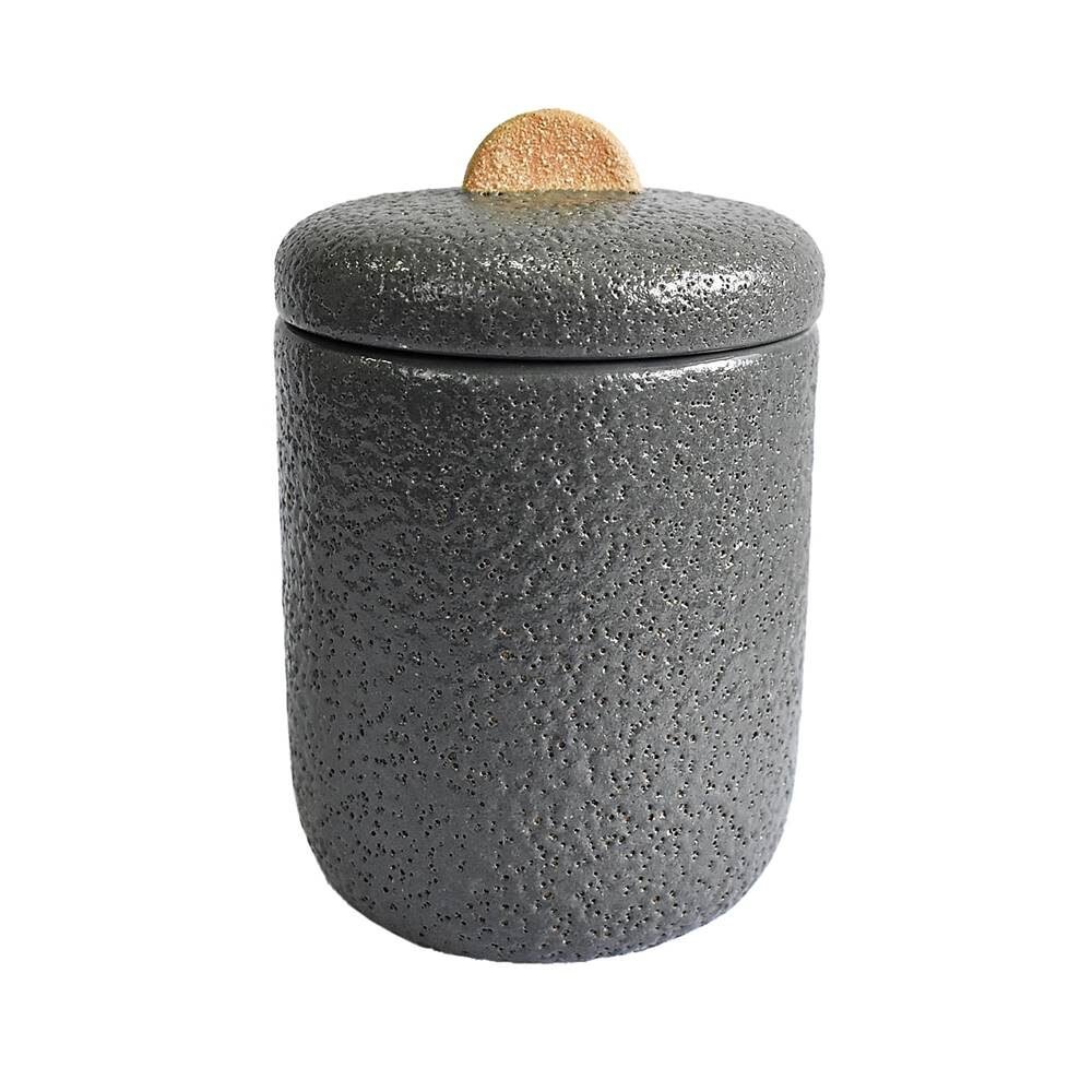 Pote De Cerâmica Cinza com Puxador Terracota BTC