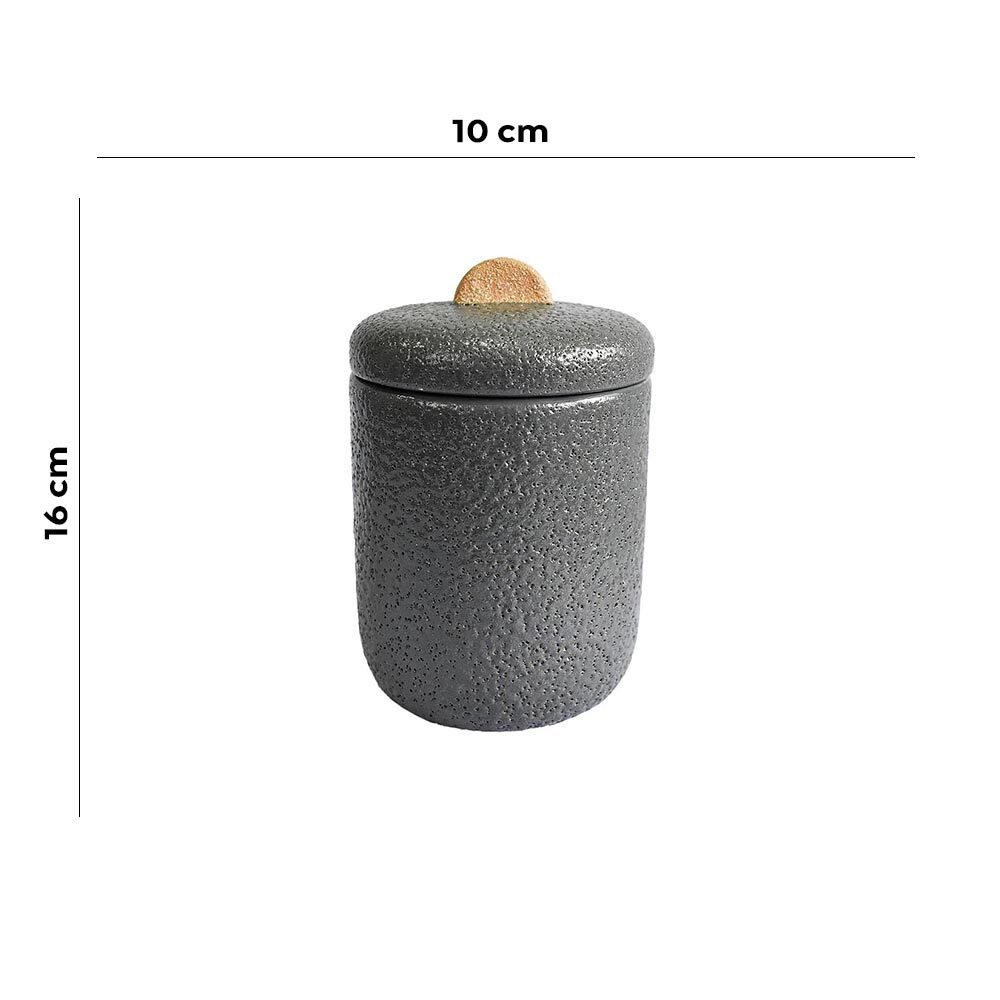 Pote De Cerâmica Cinza com Puxador Terracota BTC - 5