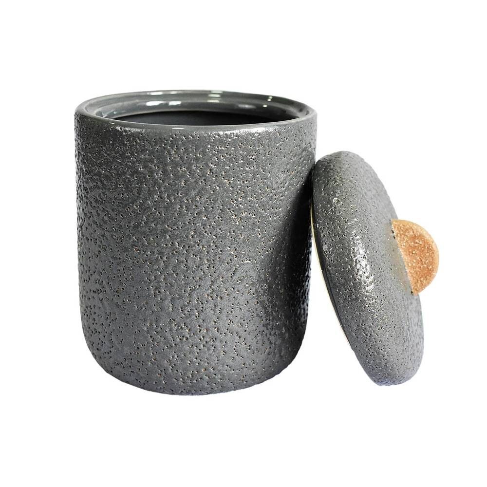 Pote De Cerâmica Cinza com Puxador Terracota BTC - 2