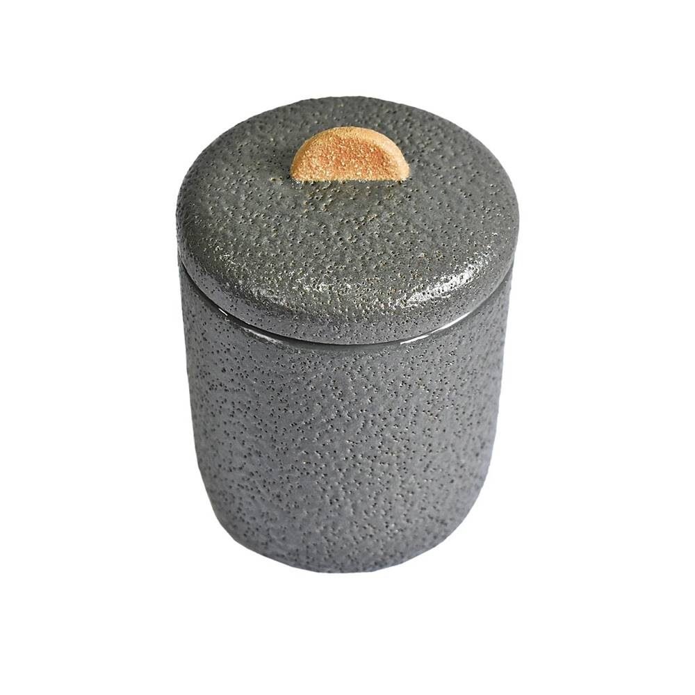 Pote De Cerâmica Cinza com Puxador Terracota BTC - 3