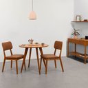 Ver imagem 1 de Conjunto Mesa de Jantar Square Redonda Louro Freijó - 88cm + 2 Cadeiras Lalá Estofada PU - Cognac Co