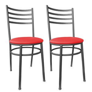 Kit Conjunto 2 Cadeiras para Cozinha Mesa Jantar Bar Lanchonete Restaurante Preta Estofado Vermelho