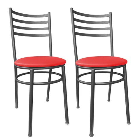 Kit Conjunto 2 Cadeiras para Cozinha Mesa Jantar Bar Lanchonete Restaurante Preta Estofado Vermelho