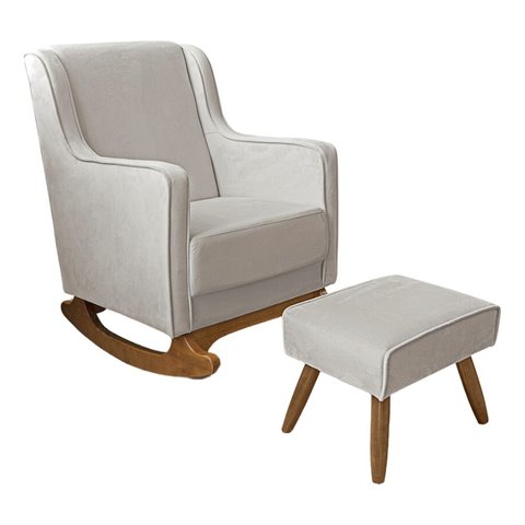 Cadeira Poltrona de Amamentação Aquila Balanço C/ Puff - Anjo de Casa Off White