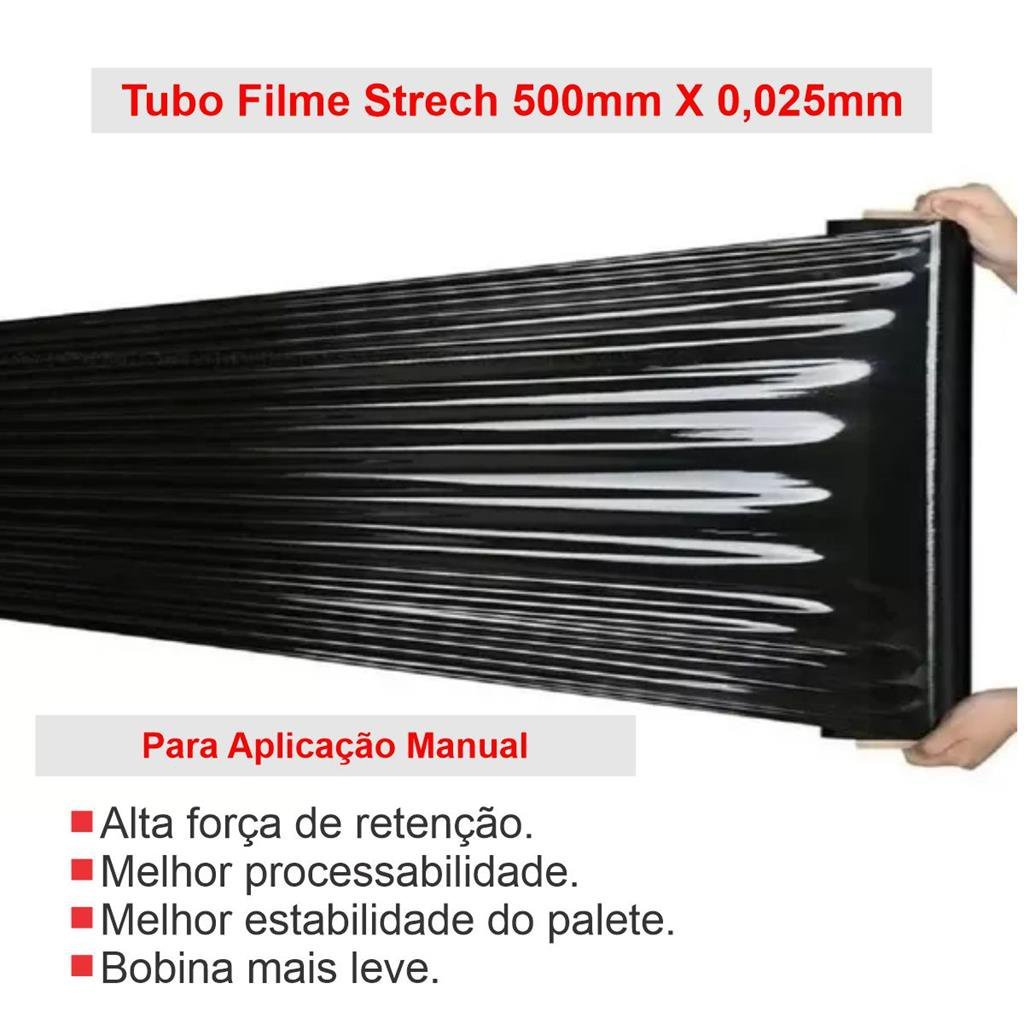 Filme Strech Tubo Rolo 500X25 Para Paletização Cargas Preto - 2