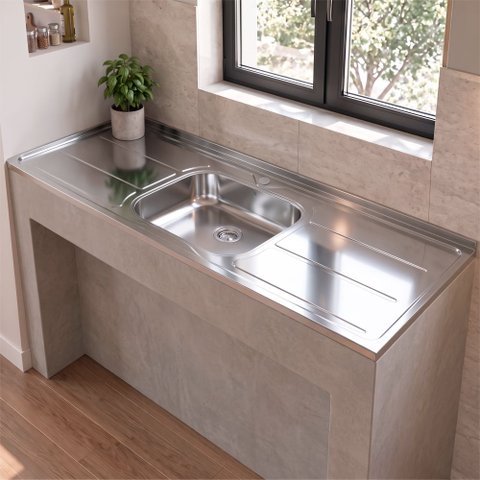 Pia de Cozinha com Cuba 180cm e Válvula Aço Inox - Ghel Plus