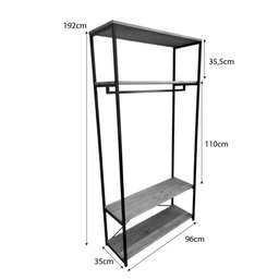 Arara de Roupas Middle Style Industrial Ample com 2 Gaveteiros Nozes e Preto - 6