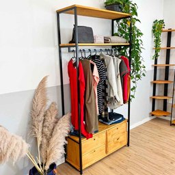 Arara de Roupas Middle Style Industrial Ample com 2 Gaveteiros Nozes e Preto - 3